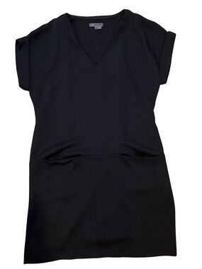 Vince V27712-S0488 Black Shift Dress Size L Minimalist Cap Sleeve Sheath